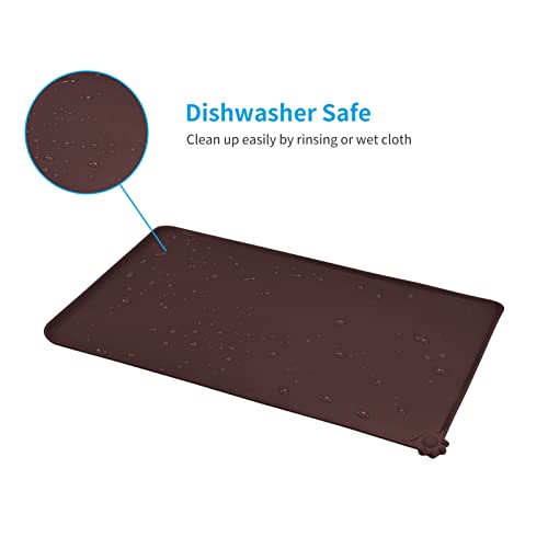 AUDWUD Silicone Waterproof Pet Feeding Mats,Anti Slip Bowl Pad, Dog Mat for Food and Water - color: Dark Brown, size: 18.5" x 11.5"