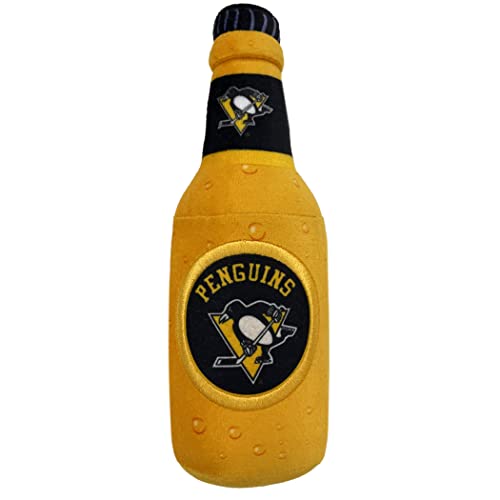 Pets First NHL Pittsburgh Penguins Beer Bottle Plush Dog & Cat Toy- Cutest Stadium SODA Bottle Snack Plush Toy for Dogs & Cats with Inner Squeaker & Beautiful Hockey Team/ Logo - color: Pittsburgh Penguins, style: NHL Beer Bottle Toy