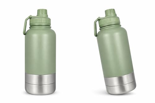 Portable Dog Water Bottle with Built-in Bowl, Leakproof Pet Travel Water Dispenser, 32oz Stainless Steel Dog Water Bottle for Walking, Hiking, Camping & Outdoor Travel