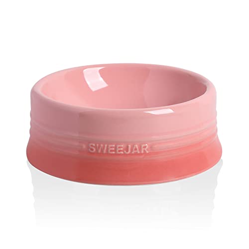 Sweejar Ceramic Dog Bowl, 32 oz, Gradient Pink, Porcelain Pet Dish for Food and Water, Non Skidding, Easy to Clean, Durable, Dishwasher Safe, Minimalist Design - color: Gradient Pink, size: Large (32oz)