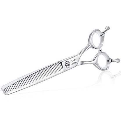 JASON 7" Dog Grooming Scissors, Combines Cutting, Thinning, Blending and Texturizing Features, Reversible Pet Trimming Shears, JP 440C (40-teeth, Silver) Christmas Gift - style: 40-teeth Thinner