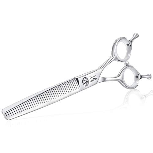 JASON 7" Dog Grooming Scissors, Combines Cutting, Thinning, Blending and Texturizing Features, Reversible Pet Trimming Shears, JP 440C (40-teeth, Silver) Christmas Gift - style: 40-teeth Thinner