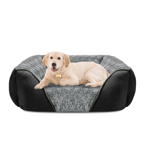 INVENHO Large Dog Bed Rectangle Washable Orthopedic Soft Calming Sleeping Durable Pet Cuddler with Anti-Slip Bottom - color: Black, size: L(30"x 24"x 9")