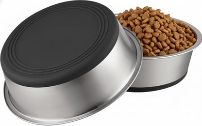 Deep Stainless Steel Non-Skid Dog and Food Bowls, Each Holds Up to 16 Cups - color: Black, size: 12 Cup for Lager Pet