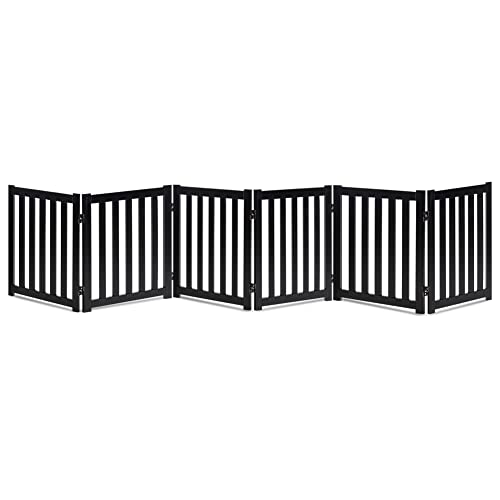 LZRS 6-Panel Extra-Wide Freestanding Wooden Dog Gate Indoor – 24”High Foldable Safety Pet Barrier for Doorways, Hallways, Kitchens, and Long Staircases, Durable Design fit Small to Medium Dogs, Black - color: Black, size: 24"Height-6 Panel