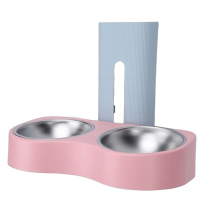 Zerone Elevated Double Bowls Stainless Steel Wall Mounted Pet Feeding Station with Adjustable Height, Anti Tip Feature for Dogs and Cats (Blue Pink) - color: Blue Pink