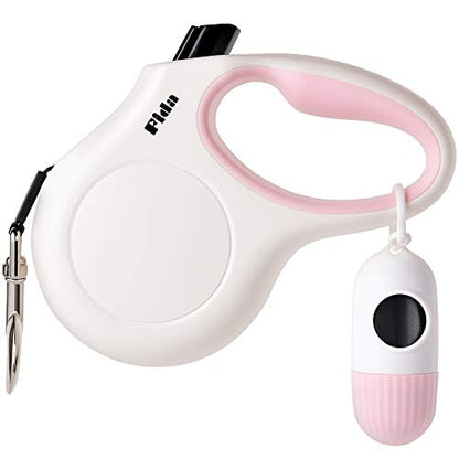 Fida Retractable Dog Leash for Small Breed up to 26 lbs, 16 ft Pet Walking Leash with Dispenser and Poop Bags, Anti-Slip Handle, Reflective Strong Nylon Tape, One-Handed Brake (S, White & Pink) - color: White, size: Small, 16ft