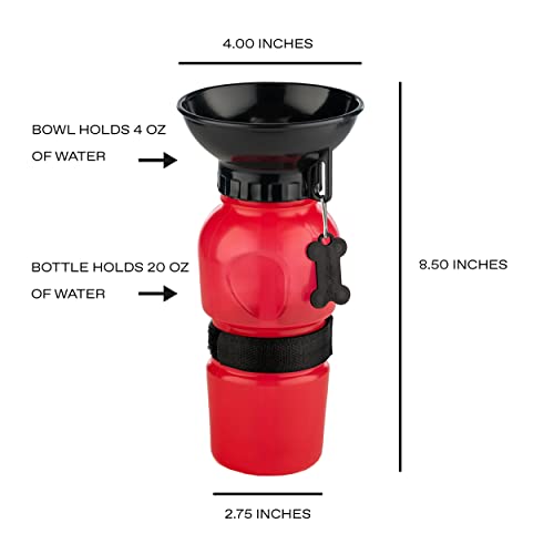 Highwave AutoDogMug Portable Dog Water Bottle, Squeeze Water Bottle with Built-in Travel Bowl for Dogs, Leak-Resistant BPA-Free Dog Water Dispenser for Walking, Hiking & Travel 20 oz (Red) - color: Red