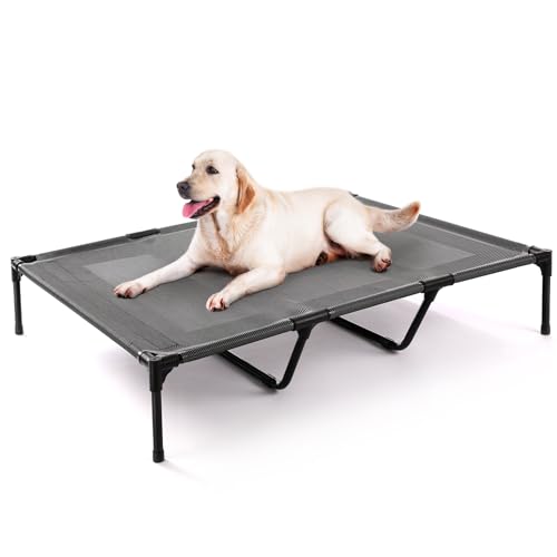 petizer XL Cooling Elevated Dog Bed, Heavy Duty Anti-Sag Outdoor Dog Cot for Camping, Breathable & Waterproof Raised Dog Bed with Sturdy Center Support Bars, 48x36 Inches, Black - color: Black, size: 48"L x 36"W x 9"H