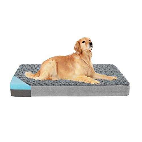 Orthopedic Memory Foam Dog Bed, Cooling Dog Beds for Extra Large Dogs -Waterproof Pet Bed for Crate with Removable Washable Cover, Ideal for Arthritic Dogs, XL(41inch,90Lbs) - color: Rose Plush, size: X-Large-41"x 29" x 4"