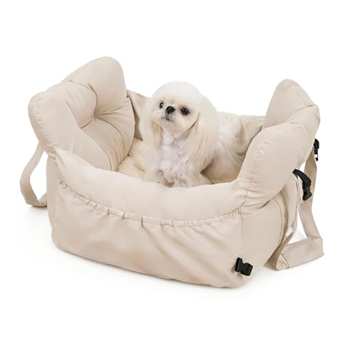 Pet Car Seat Box, Dog Booster Car Seat for Small Dogs Up to 25 lbs, Anti-Escape Safety Leash, Waterproof Washable Cover, Travel Carrier Bed