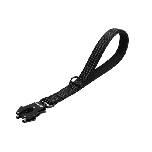 PetBonus Heavy Duty Short Dog Leash, 12 Inch Nylon Traffic Leash with Quick Release Clip, Comfortable Padded Handle, Reflective Training Lead for Medium Large Dogs (Black, 12") - color: Black, size: 12 Inch