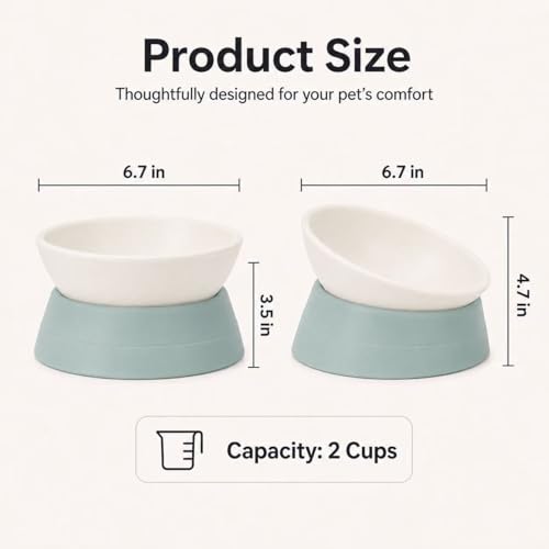 DZXZY French Bulldog Food Bowl, Slanted Tilted Pug Dog Bowl,Non-Slip Pet Feeder for Frenchie, Shih Tzu, Flat Faced Small Dogs, Puppies,Cat(Green, M -2 Cup) - color: Green, size: M -2 Cup