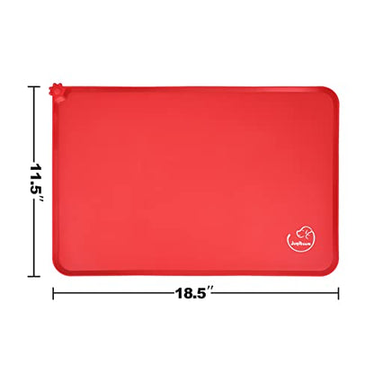 Silicone Waterproof Dog Cat Pet Feeding Mats, Non Slip, Easy Clean Pet Dog Cat Bowl Mats Placemat (18.5" x 11.5") Red - color: Red, size: 18.5" x 11.5"