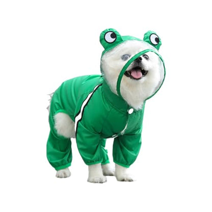 MANON ROSA Dog Raincoat Waterproof & Quick-Drying Puppy Rain Coat with Hood and Leash Hole Cute Hooded Rain Poncho Gear Clothes for Small Medium Large Dogs (Frog,Medium) - color: Frog, size: Medium