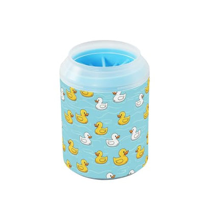 Duck Blue Print Dog Paw Cleaner Cup with Soft Silicone Brush, Portable Lightweight Small Muddy Paw Washer for Dogs, Easy to Use Pet Foot Cleaner