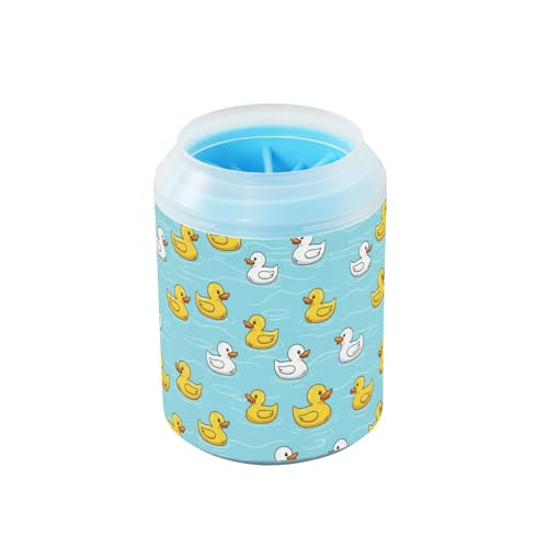 Duck Blue Print Dog Paw Cleaner Cup with Soft Silicone Brush, Portable Lightweight Small Muddy Paw Washer for Dogs, Easy to Use Pet Foot Cleaner