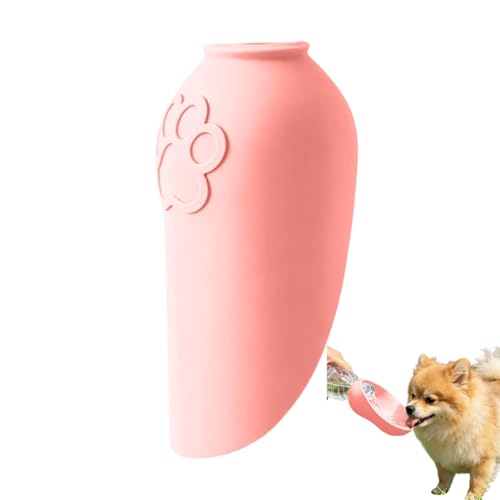 Silicone Portable Dog Water Bottle Adapter, Leakproof Foldable Leaf Pet Dispenser Cap with Water Bowl, Portable Outdoor Feeder for Dog Cat Walking Hiking Fits Standard Water Bottles - color: Pink