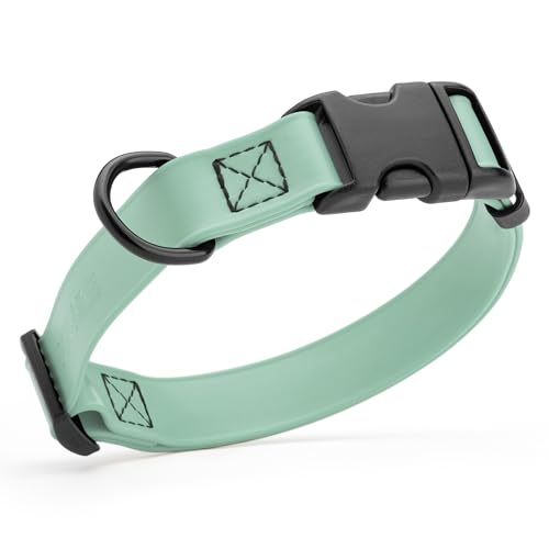 Dogline Biothane Waterproof Dog Collar with Quick Release Buckle Strong Coated Nylon Webbing with Odor- Proof for Easy Care Easy to Clean Fits Small Medium Large Dogs, Sage Green 5/8" W 9-14" L
