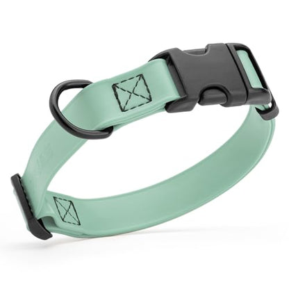 Dogline Biothane Waterproof Dog Collar with Quick Release Buckle Strong Coated Nylon Webbing with Odor- Proof for Easy Care Easy to Clean Fits Small Medium Large Dogs, Sage Green 5/8" W 9-14" L