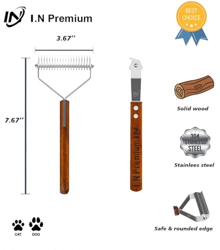 Undercoat Rake for Dogs & Cats, Dog Brush for Shedding Remove Mats, Dematting Comb, Safe&Gentle Grooming Brush for German Shepherds Medium to Long-Haired Pets,Premium Wooden Handle (L- Dematting Comb) - size: L- Dematting Comb