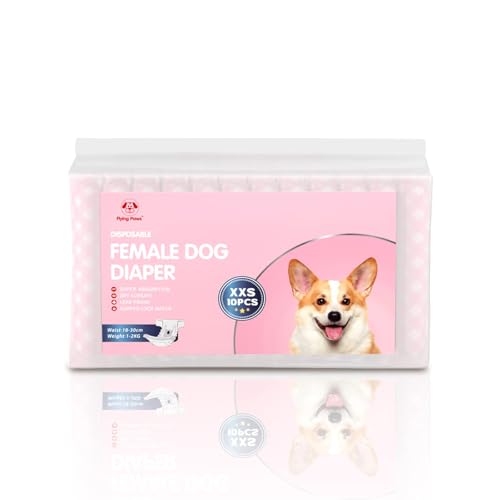 Disposable Female Dog Diapers, Puppy Diapers with Adjustable Elastic Waistline for Female Dog or Cat in Heat,Incontinence, Diaper with Wetness Indicator, XXS-10 Count - size: XXS-10