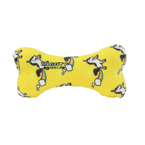 MIGHTY Tuffy Bone Dog Toy: Ultra Durable Plush Toy with Multiple Layers & Reinforced Seams, Washable and Floats, Vinyl Bone & Fleece - color: Yellow Medium Unicorn Bone