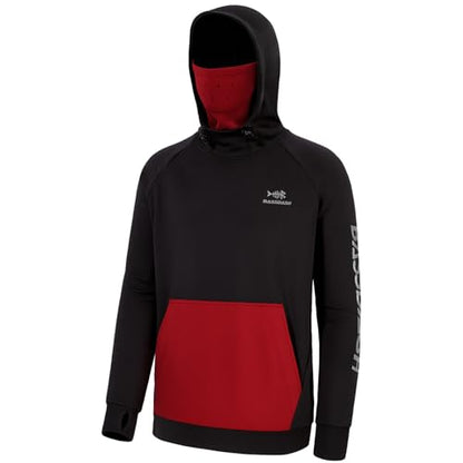 BASSDASH Men’s Fishing Fleece Hoodie with Neck Gaiter Water Resistant Performance Hunting Sweatshirt FS18M - color: Black/Red, size: XX-Large
