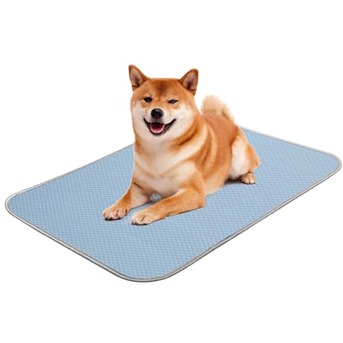 Buvlnee Summer Dog Cooling Mat, Washable Ice Silk Self Cool Pad for Small Medium Large Dogs and Cats, 24x18in Pet Sleeping Pad for Crate, Bed, Indoor & Outdoor Floor, Car Seats - color: Blue, size: 27x22in
