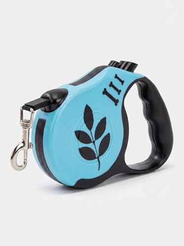 3 Meter Retractable Dog Leash Leaf Print, 10ft Nylon Tape with One-Handed Brake for Pet Walking and Training - color: Blue
