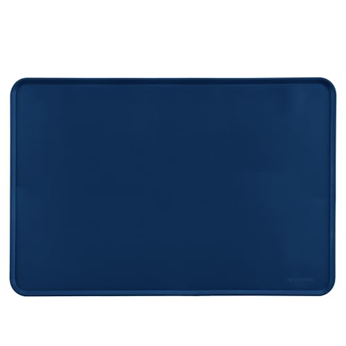 Amazon Basics Waterproof Non-Slip Silicone Pet Feeding Mat with Raised Edges, Prevents Spills, Easy to Clean, Protects Floors for Cat & Dog Food and Water Bowls, 24 x 16 Inches, Blue - color: Blue, style: 24" x 16"