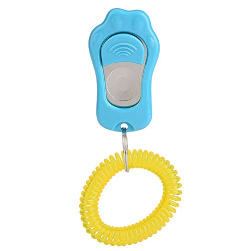 Adjustable 3 Gears Pet Dog Training Clicker Paw Shaped with Wrist Strap for Cats Birds(Blue) - color: blue