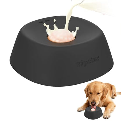 Yipetor Slow Feeder Dog Bowls for Liquid Treat, 【Enrichment Ball-Roll】 Bone Broth Dog Lick Bowl, 3/4 Cup Yogurt Pup Lick Toy for Large Medium Small Breeds Dietary Supplement/Post-op Nutrition - color: black