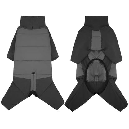 ROZKITCH Waterproof Dog Coats for Large Dogs Winter, Warm Fullbody Clothes Jumpsuit, Cold Weather Coats Pajamas, Four-Legged Snowsuit with Leash Hole, Large Dog Fleece Vest Grey L - color: Grey, size: L(Chest: 24-28"; Back:20-21")