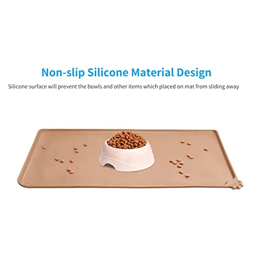 AUDWUD Silicone Waterproof Pet Feeding Mats,Anti Slip Bowl Pad,Dog Mat for Food and Water - color: Apricot, size: 18.5" x 11.5"