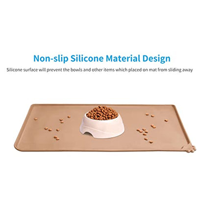 AUDWUD Silicone Waterproof Pet Feeding Mats,Anti Slip Bowl Pad,Dog Mat for Food and Water - color: Apricot, size: 18.5" x 11.5"