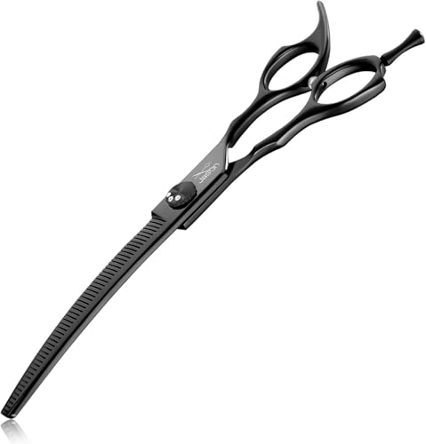 JASON Dog Thinners for Grooming - 7" Down-curved Blender Scissors, Japanese 440C Stainless Steel Dog Grooming Thinning Shears with Adjustable Screw Black - style: Down-curved Thinning Black