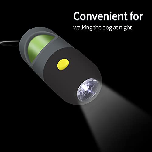 2 Pack Dog Poop Bag Dispenser with Built-in LED Flashlight, Pet Waste Bag Holder for Leash with Carabiner Clip for Lead Leash, 2 Rolls Leak-proof Doggy Waste Bags for Dog Walking, Grey - color: Grey