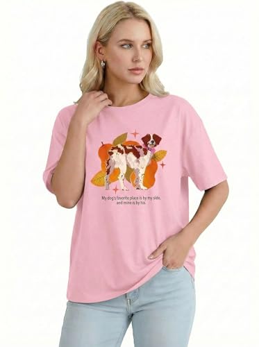 Aiyino Womens Funny Dog Graphic Tee Oversized Dog Lover Shirt | 100 Percent Cotton Soft Breathable Lightweight Everyday Comfort - color: Pink, size: Large