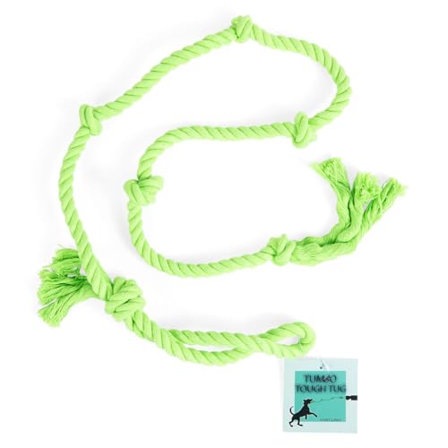 Tumbo Tough Tug Rope Dog Toy - (Green 5 ft Long Strong and Durable Rope Pull Toy with Handle) TUG of WAR Dog Toy - color: Green