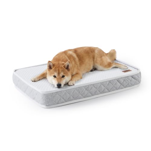 ZOMISIA Breathable Orthopedic Dog Bed for Large Dog, Reversible Warm & Cooling Dog Bed Mattress for All Season, 4" Thick Honeycomb Supportive Pet Bed with Detachable Non-Slip Bottom, Waterproof Cover - size: Large