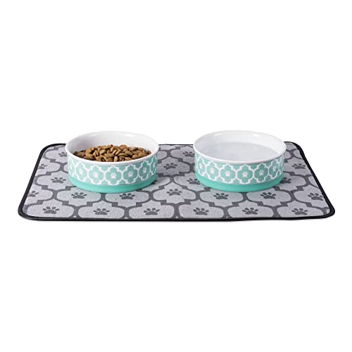 Bone Dry Lattice Collection Pet Bowl & Canister, Small Set, 4.25x2", Aqua, 2 Count - color: Aqua, size: Small Set, 4.25x2"