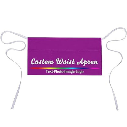 sophiehome Custom Waist Apron with Pockets Add Photo Logo Name Personalized Waiter Server Short Aprons for Kitchen - color: Light Purple