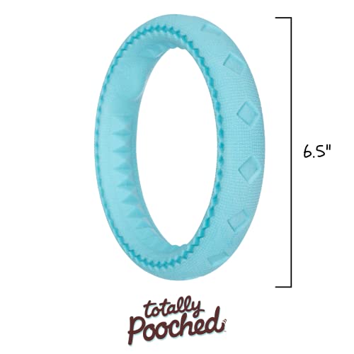 Messy Mutts Totally Pooched Chew n' Tug Ring | TPR Dog Toy | Made for Tough Chewers | Tough Fetch Ring for Dogs | 6.5” | Teal