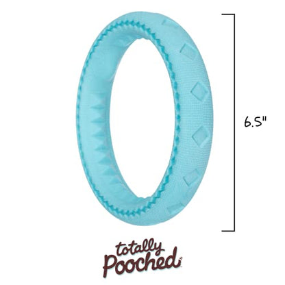 Messy Mutts Totally Pooched Chew n' Tug Ring | TPR Dog Toy | Made for Tough Chewers | Tough Fetch Ring for Dogs | 6.5” | Teal