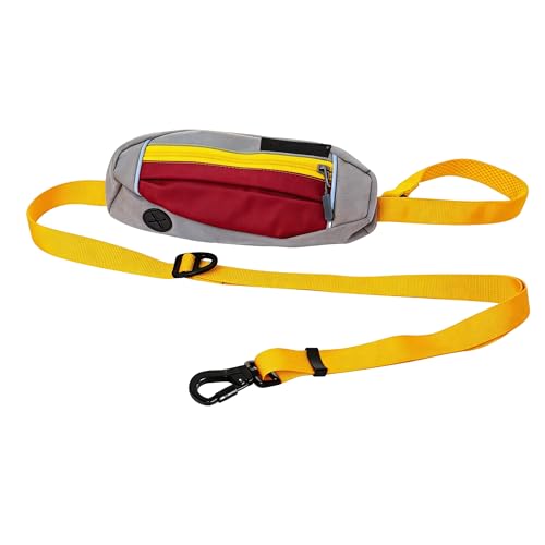Hands Free Dog Leash with Waist Bag, Adjustable Waterproof Shock Absorption Reflective Leash with Poop Bag Dispenser Port for Medium Large Dogs Walking Running Hiking (Yellow) - color: yellow