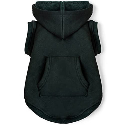Koneseve Dog Hoodie Fleece Puppy Clothes Warm Sweater with Hat for Small Dogs Cat Hooded Shirt Kitten Pet Basic Sweatshirt with Pocket Doggie Soft Winter Coat Apparel (Green; M) - color: Green, size: M-(6~9lb) | Chest(~15.3")