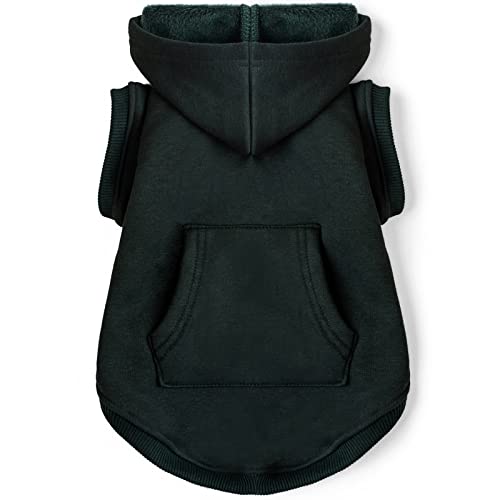 Koneseve Dog Hoodie Fleece Puppy Clothes Warm Sweater with Hat for Small Dogs Cat Hooded Shirt Kitten Pet Basic Sweatshirt with Pocket Doggie Soft Winter Coat Apparel (Green; S) - color: Green, size: S-(2~7lb) | Chest(~13")