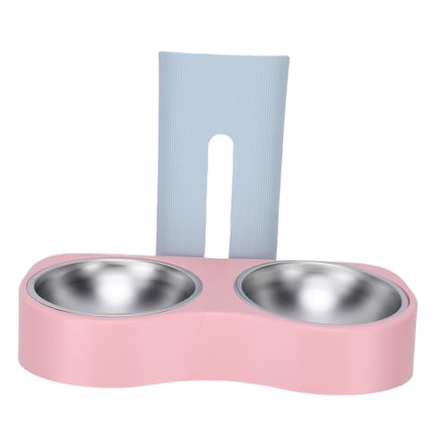 Yunseity Wall Mounted Pet Feeding Bowl, Stainless Steel Adjustable Height Double Bowls, Wall Pet Dish Feeding Station for Dog Cat Small Puppy (Blue and Pink) - color: Blue and Pink