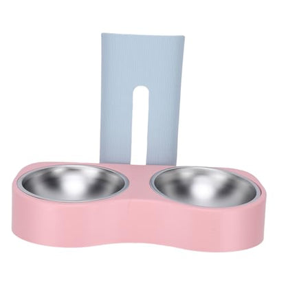 Yunseity Wall Mounted Pet Feeding Bowl, Stainless Steel Adjustable Height Double Bowls, Wall Pet Dish Feeding Station for Dog Cat Small Puppy (Blue and Pink) - color: Blue and Pink